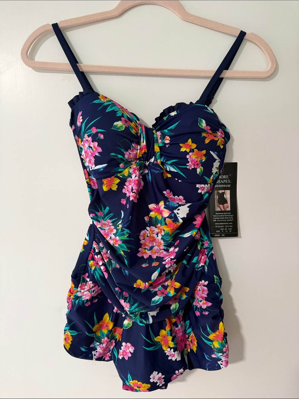 Floral Navy One-Piece Swimdress with Built-In Support